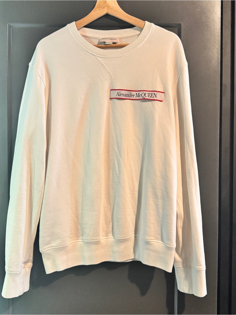 Alexander McQueen White Crewneck with Red Logo Trim